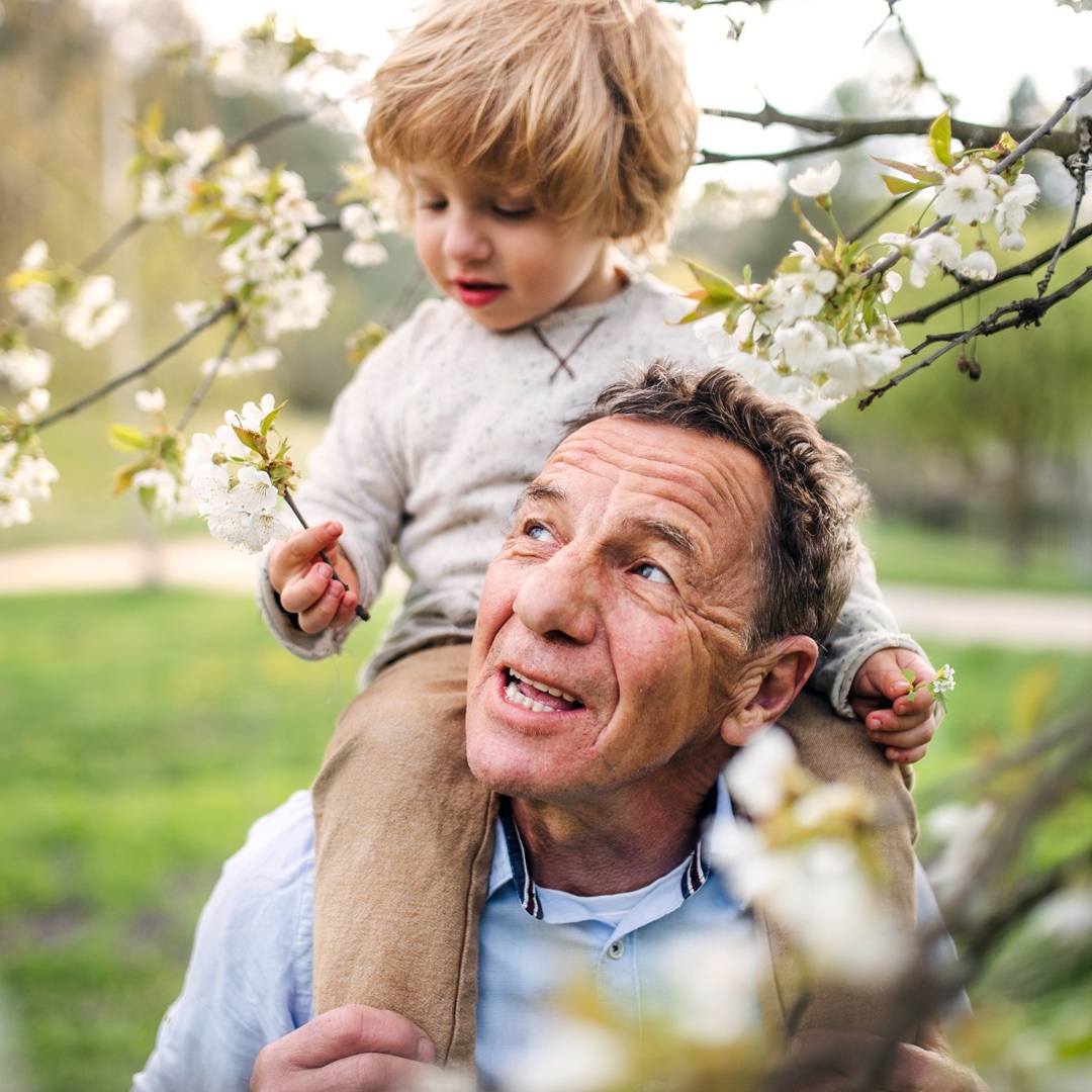 Banner Grootouder Bloesem Kleinkind In Nek