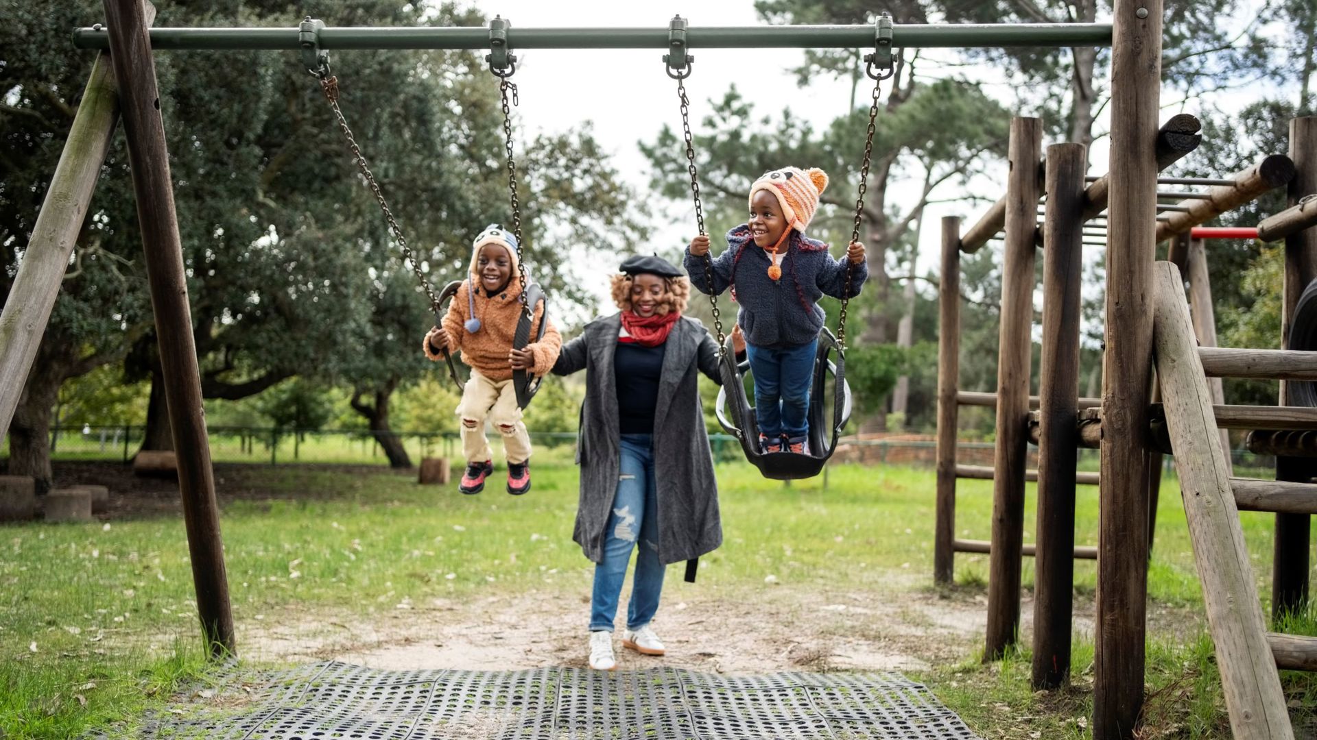 Activiteiten Banner Winter Mama Met Kinderen Schommel Speeltuin